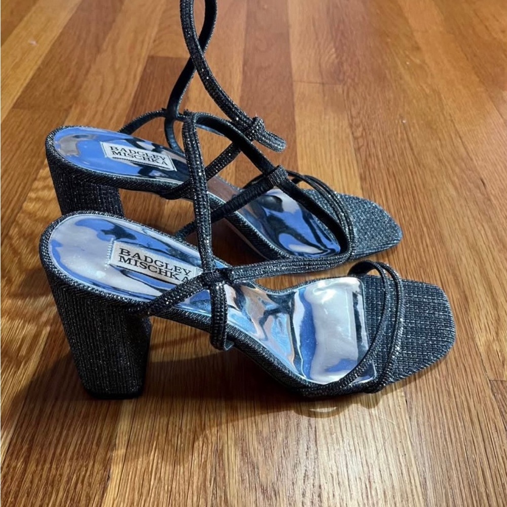 Badgley Mischka Glittery Black Strappy Heels